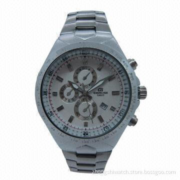 Men's Metal Watch with Multi-dial, IP Silver Metal, Day/Date, Customers' Designs Welcomed